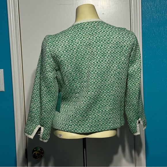 CAbi “726 Clover Tweed Jacket” green & white  3/4 cropped 2 zippered pocket 6 - Picture 10 of 16